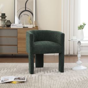 Chenille Barrel Accent Chair, Mid-Century Modern Living Room Chair, Upholstered Side Armchair with 3 Legs for Bedroom/Reading Spaces (Dark Green)