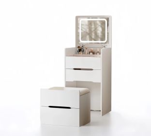 (48CM) 3 in 1 Vanity Desk with Plip Top Mirror,Small Make Up Vanity Set with Visible Glass Desktop,Compact Makeup Vanity with 3 Drawers,Cushioned Tool