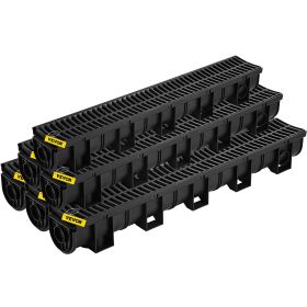 VEVOR Trench Drain System, Channel Drain with Plastic Grate, 5.9x5.1-Inch HDPE Drainage Trench, Black Plastic Garage Floor Drain