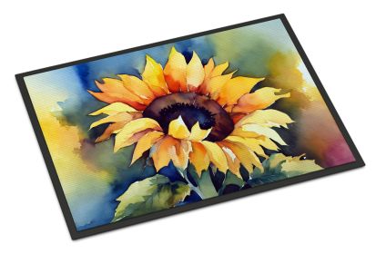 NEW Sunflowers in Watercolor Doormat Front Door Mat Indoor Outdoor Rugs for Entryway, Non Slip Washable Low Pile, 18H X 27W