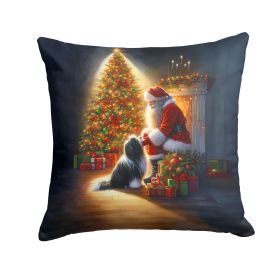 Tibetan Terrier and Santa Claus Throw Pillow Machine Washable, Indoor Outdoor Decorative Pillow for Couch, Bed or Patio, 14Hx14W