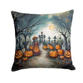 La Catrina Skeleton Spooky Halloween Throw Pillow Machine Washable, Indoor Outdoor Decorative Pillow for Couch, Bed or Patio, 14Hx14W