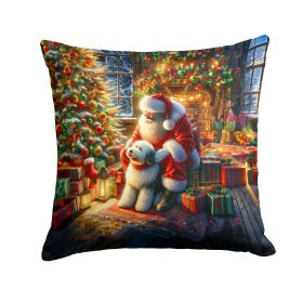 Old English Sheepdog and Santa Claus Throw Pillow Machine Washable, Indoor Outdoor Decorative Pillow for Couch, Bed or Patio, 14Hx14W