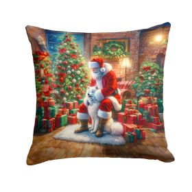 Samoyed and Santa Claus Throw Pillow Machine Washable, Indoor Outdoor Decorative Pillow for Couch, Bed or Patio, 14Hx14W