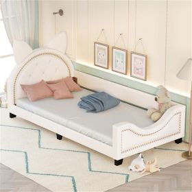 Twin Size Upholstered Daybed with Carton Ears Shaped Headboard, White