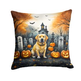 Yellow Labrador Retriever Spooky Halloween Throw Pillow Machine Washable, Indoor Outdoor Decorative Pillow for Couch, Bed or Patio, 14Hx14W