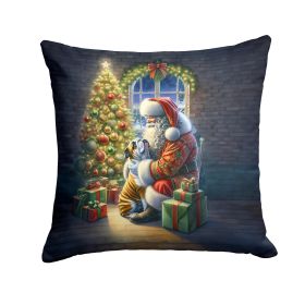 English Bulldog and Santa Claus Throw Pillow Machine Washable, Indoor Outdoor Decorative Pillow for Couch, Bed or Patio, 14Hx14W