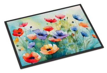 NEW Anemones in Watercolor Doormat Front Door Mat Indoor Outdoor Rugs for Entryway, Non Slip Washable Low Pile, 18H X 27W