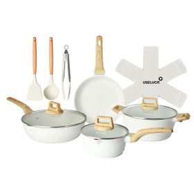 Ceramic Cookware Set, 14 Piece Pots And Pans Setsuper Non-Stick Comfortable Handle, Cookware Set For Healthy Cooking (Color: Light)