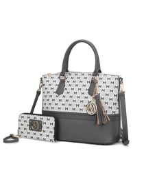 MKF Collection Saylor Circular Print Women Tote Bag & Wristlet Wallet by Mia k (Material: Vegan Leather, Color: Charcoal)