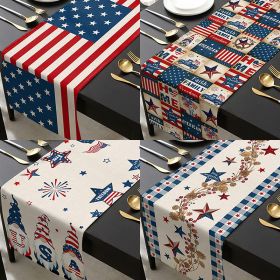 1PC Rectangle Linen Blend Striped Table Runners; Independence Day Home Decoration (Color: Style 2, size: 33*183cm)